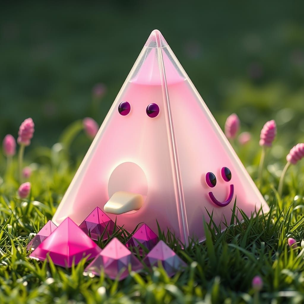 Vibrant Plastic Pyramid Scene in Whimsical CGI Art