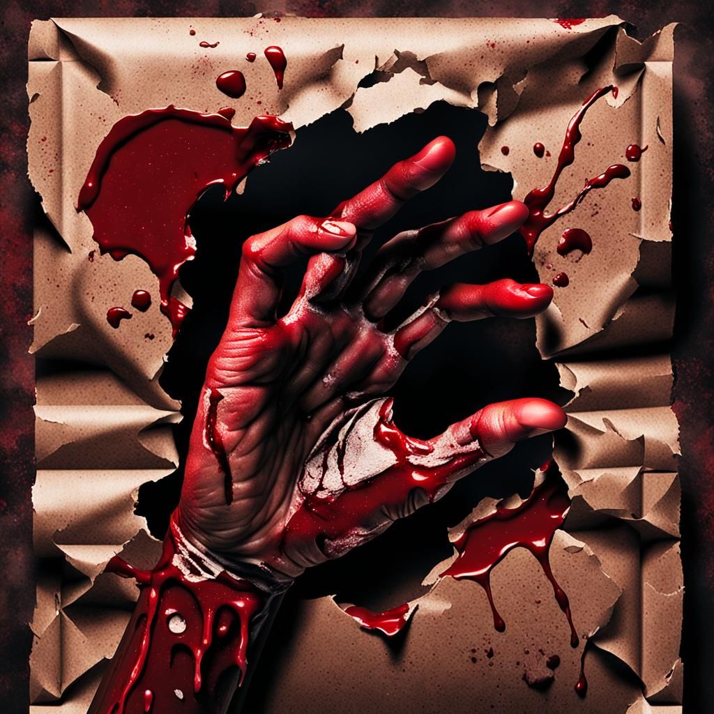 Ominous Blood-Soaked Hand Emerges: Dark Fantasy Art