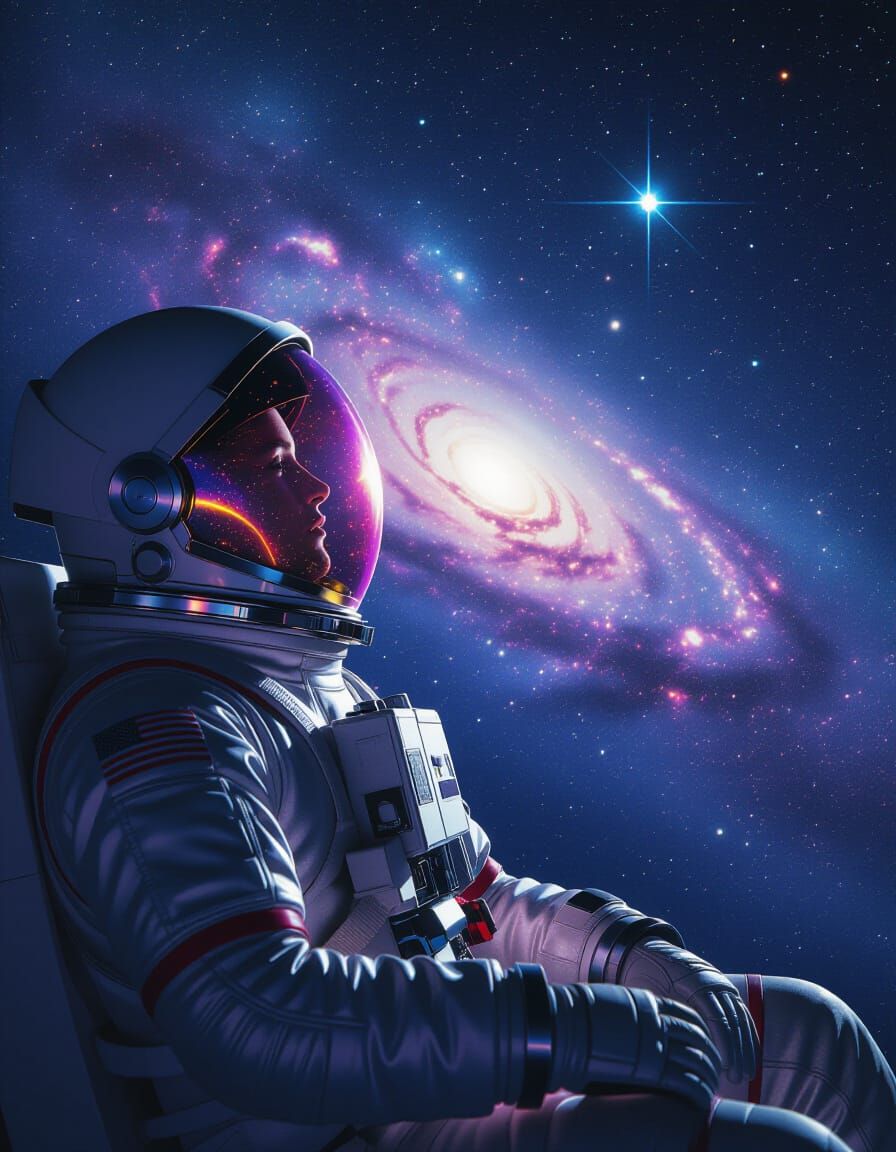 Astronaut Gazing at Galaxy in Space