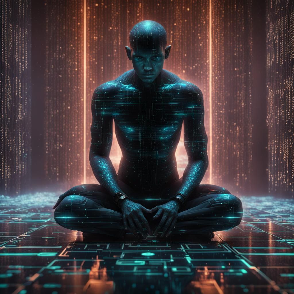 Holographic God Kneeling in Matrix Codes: Digital Art