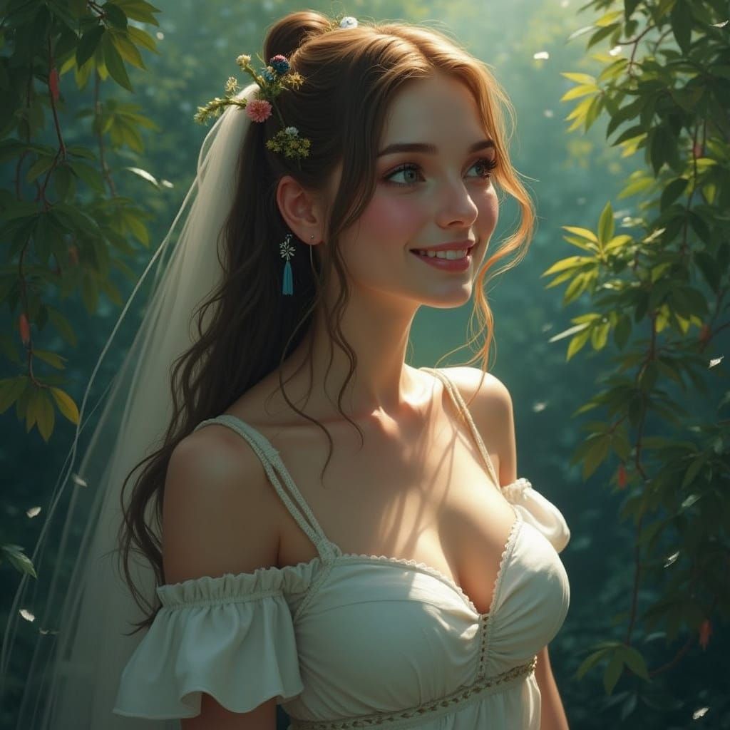 Golden-Haired Elf with Ice Cream in Enchanted Forest