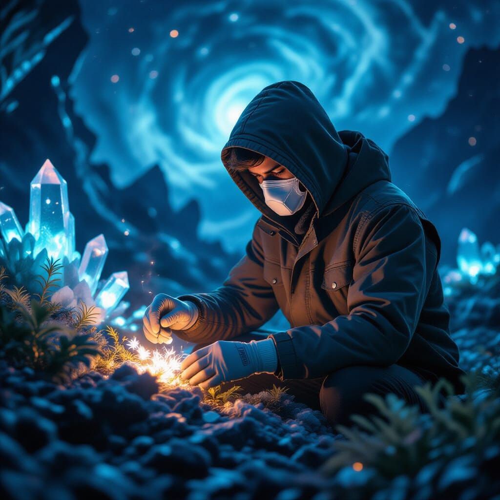 Bioluminescent Garden on Alien Moon in Gritty Realism