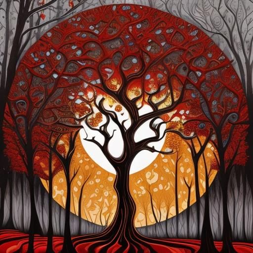 Moonlit Arabesque Forest in Alcohol Ink Style