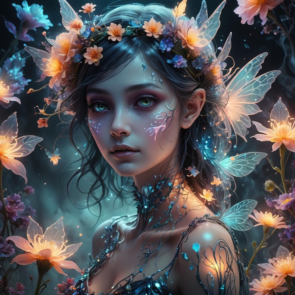 Bioluminescent Fairy Portrait in 3D Rendering