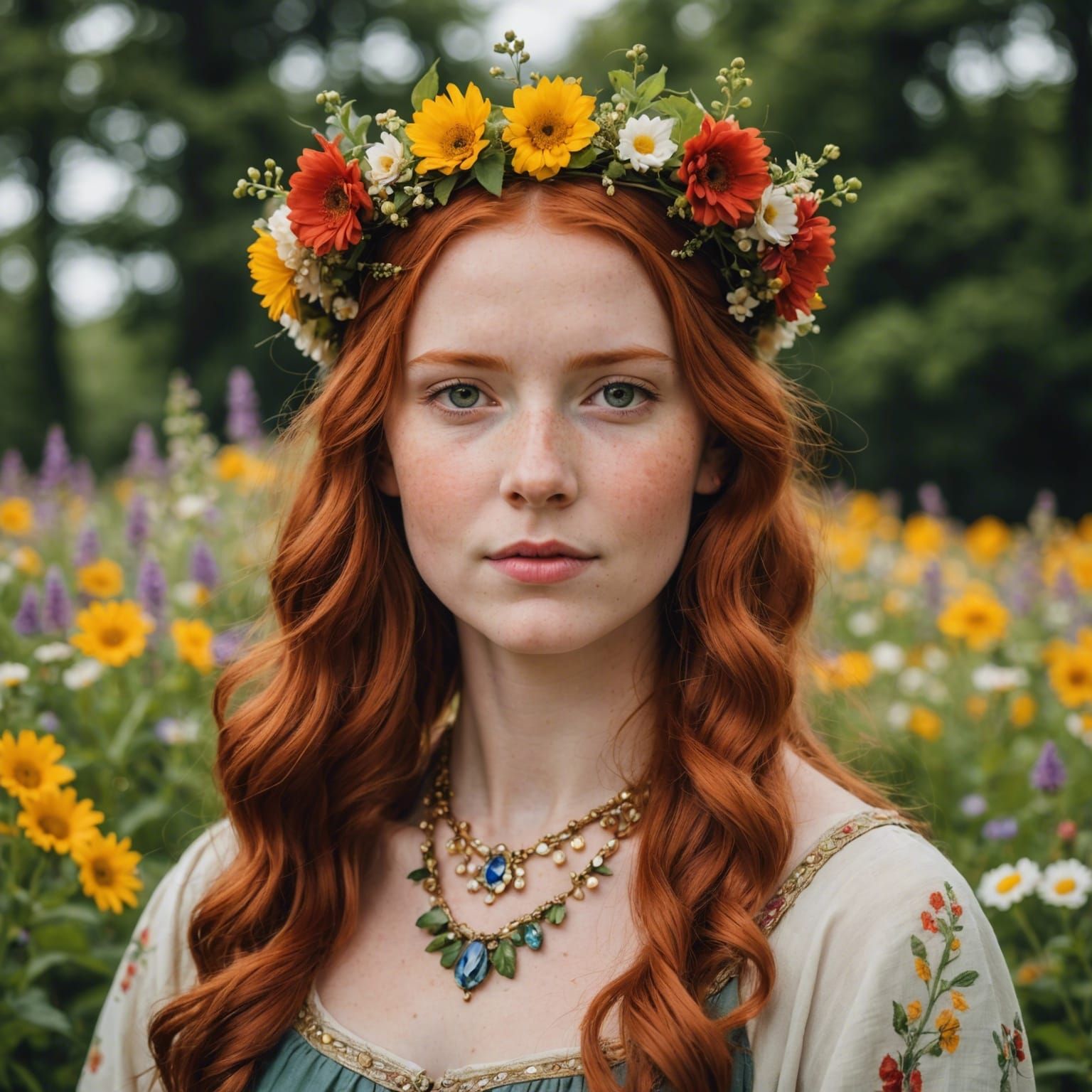 Red-Haired Girl with Flower Crown