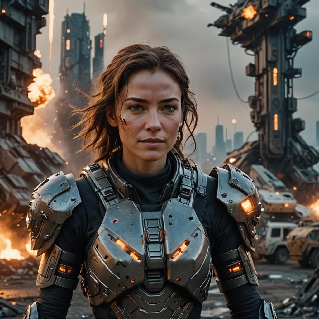 Sci-Fi Girl in Nanotech Armor with Energy Weapons