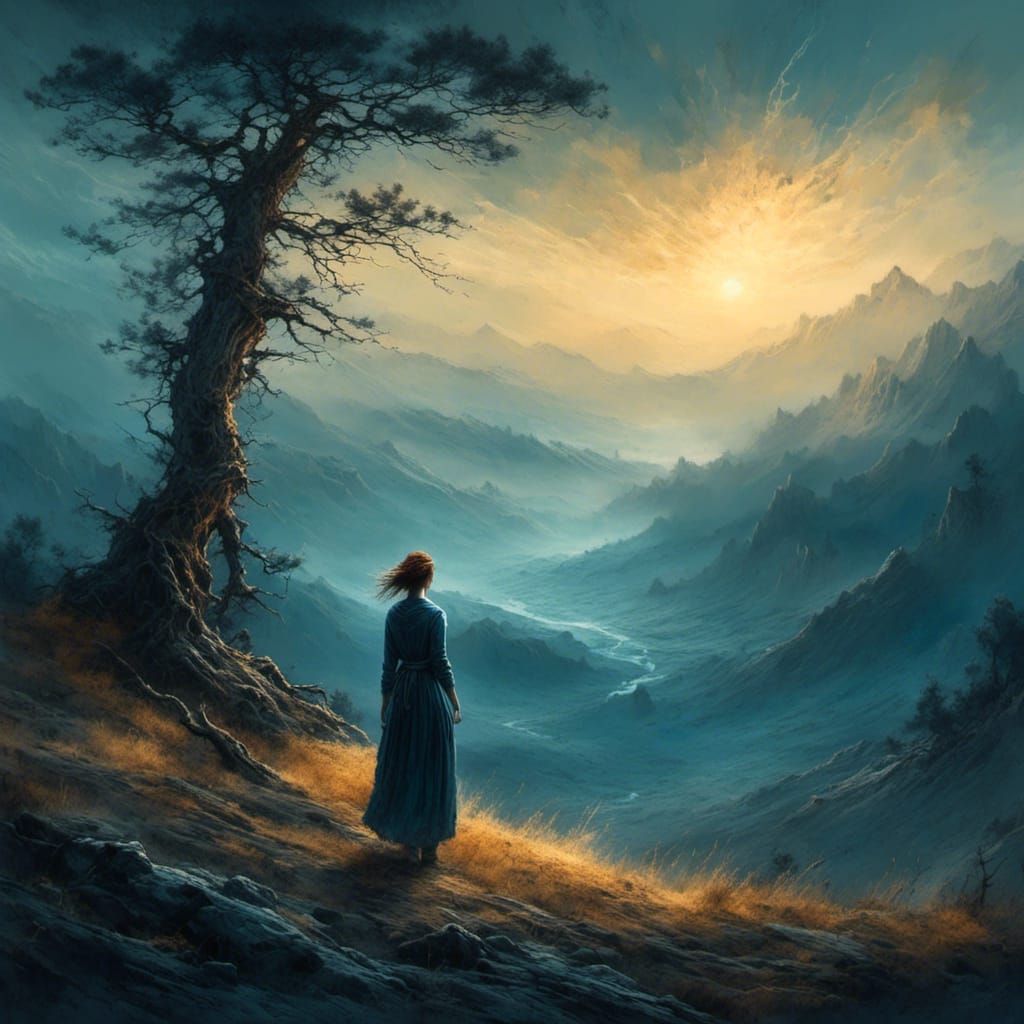 Woman by Scots Pine in Golden Hour Light