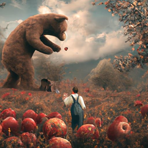 Teddy Bear's Apple Harvest: A Digital Painting
