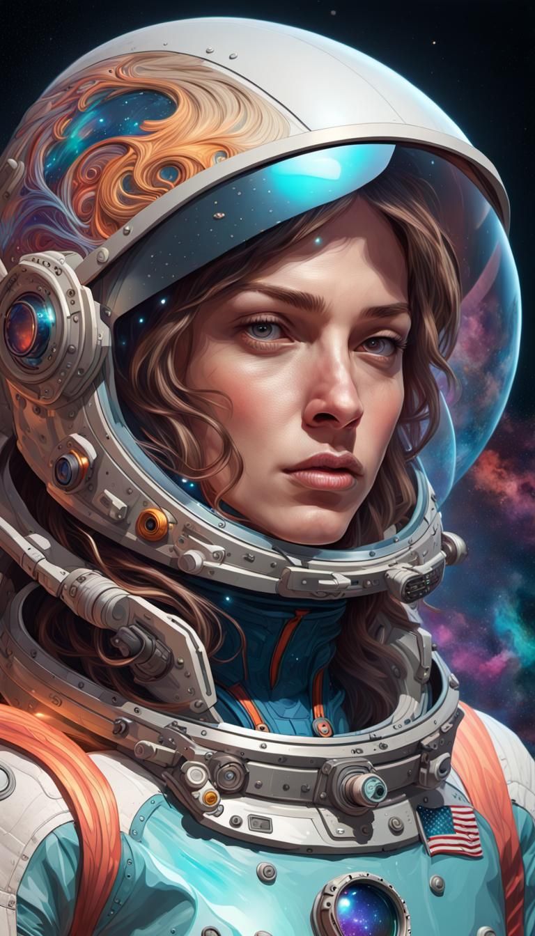 Astronaut Surfer Portrait in Space, Detailed Digital Art