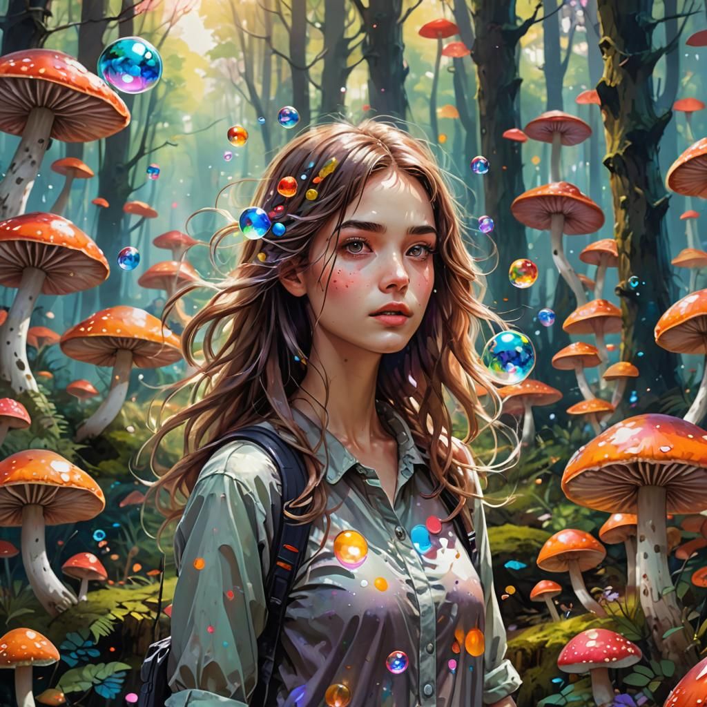 Nahida in a Mushroom Forest, Detailed Illustration