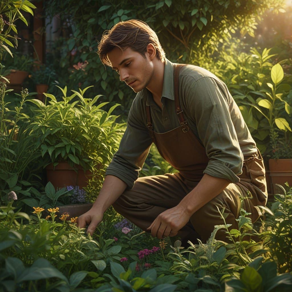 Lush Fantasy Garden Concept Art in Golden Light