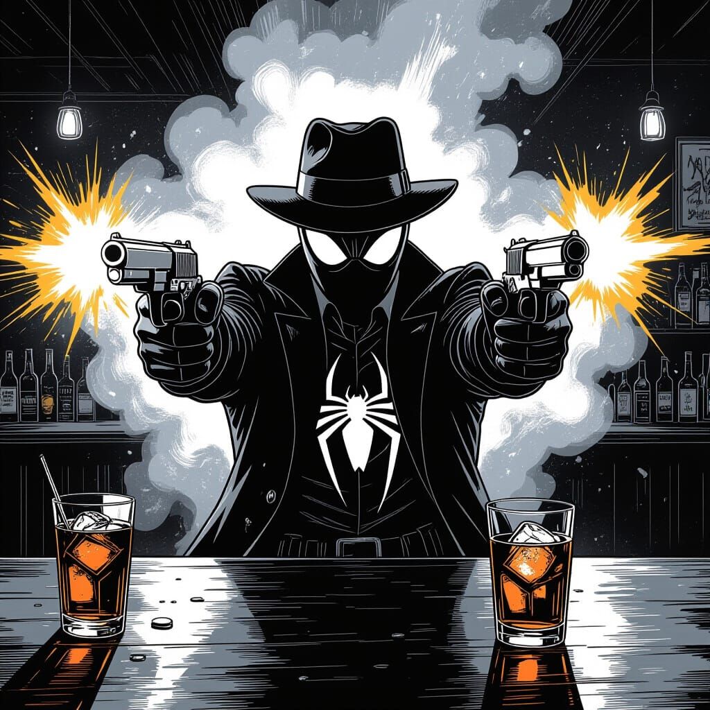 Spider-Noir in Smoky Bar, Bullets Fly