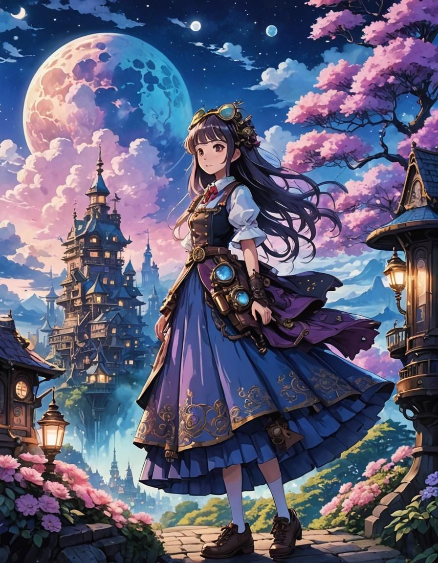 Steampunk Princess in Sky City: Ghibli Anime Art