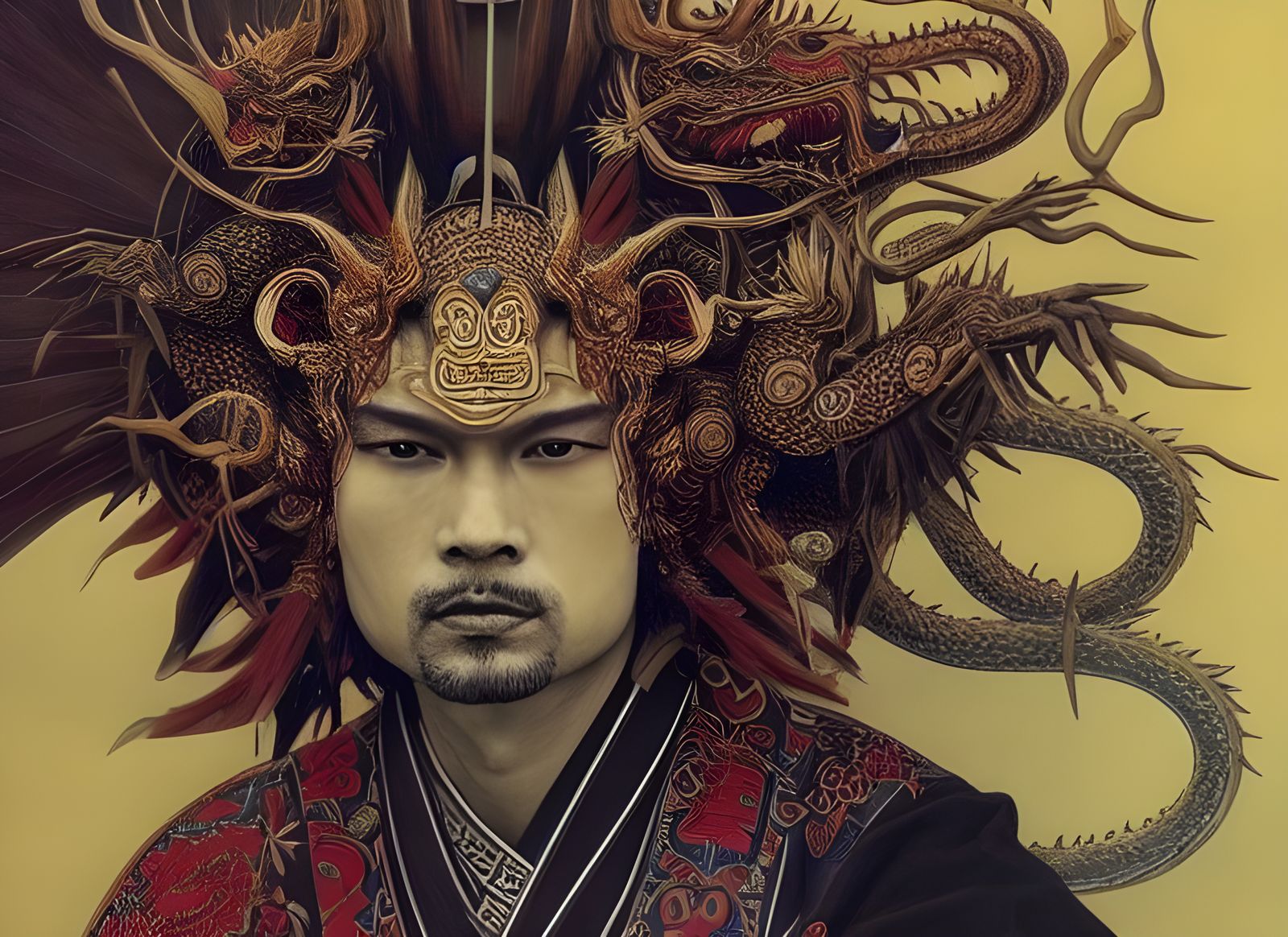 portrait stunning Samurai enchanting dragon headdress