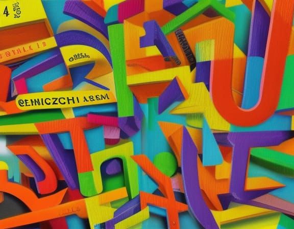 ALPHABET #A B C E F G H I J K L M N O P Q R S T U V W X Y Z # 3 D BOX IMAGES # BRILLANT COLORS #BROAD BRUSH STROKES