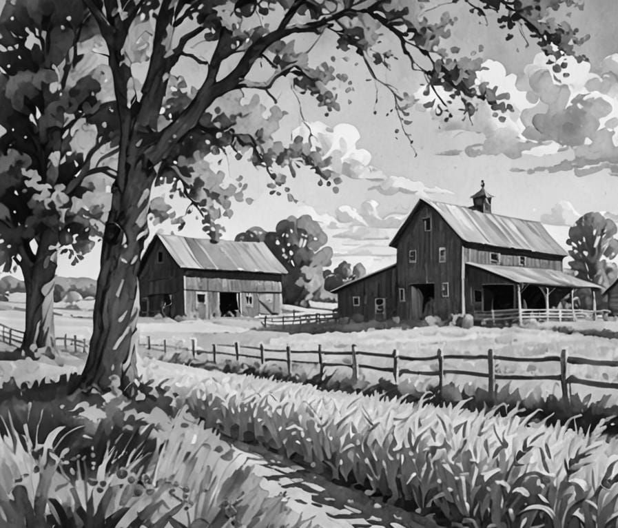 Farmhouse Summer: An Impressionist Gouache Painting