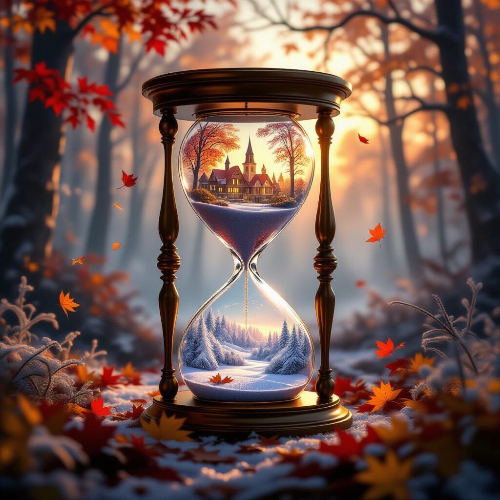 Golden Hourglass: Autumn Village Meets Winter Wonderland