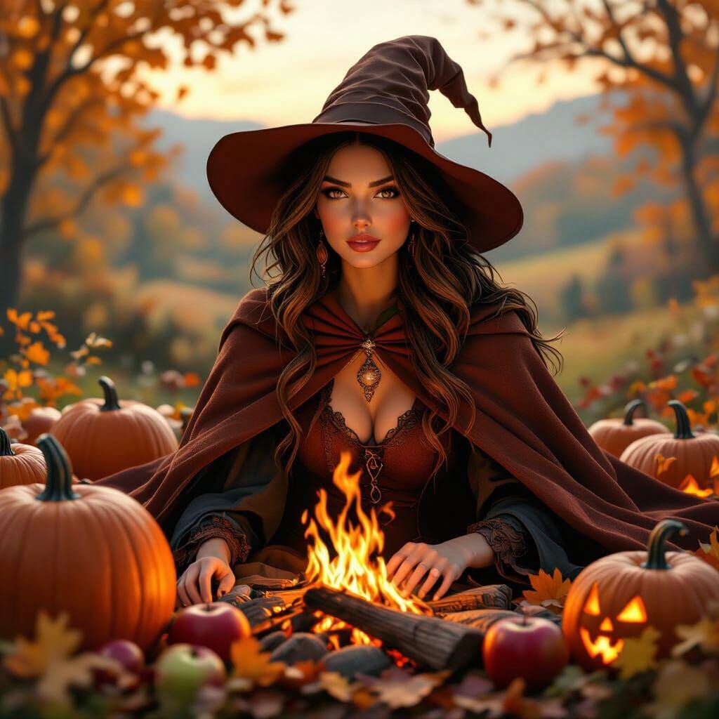 Autumn Equinox Celebration by a Beautiful Witch