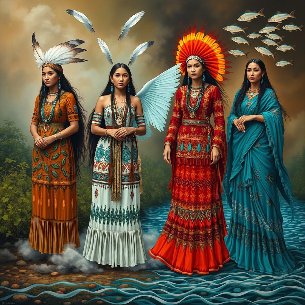 Four Native American Women in Harmony with the Elements