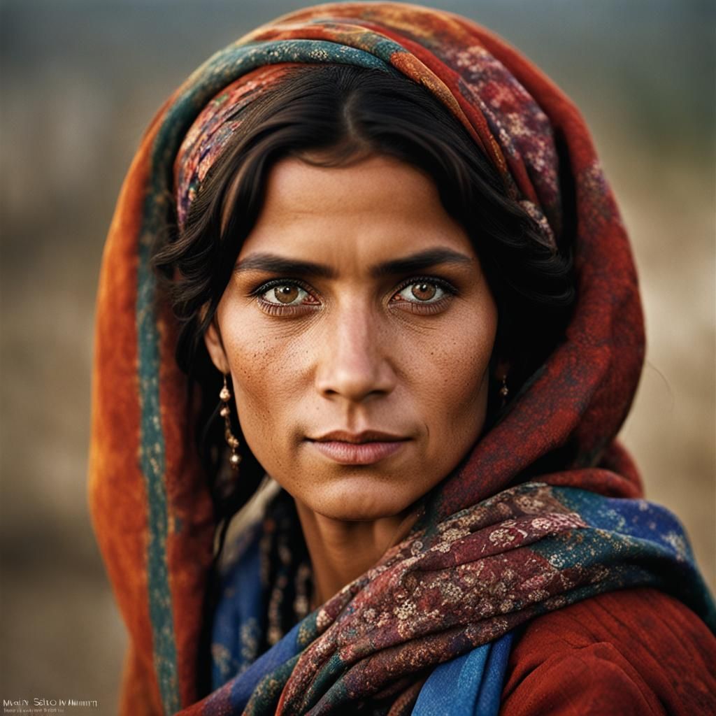 Portrait of a Young Roma Woman in Studio Lighting