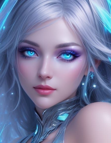 Woman with Silver Hair and Electric Blue Aura