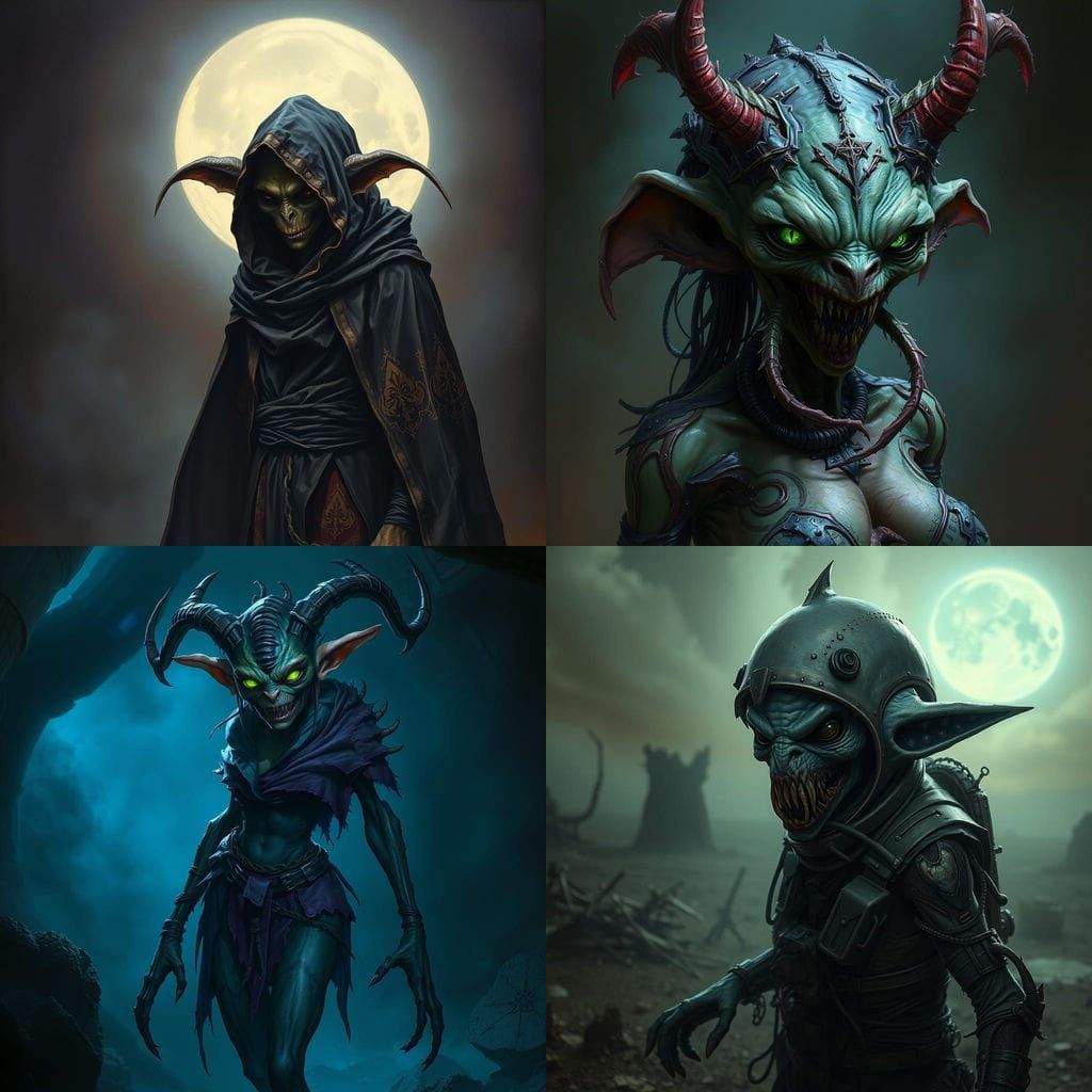 Eldritch Female Goblin in Dark Cosmic Realm