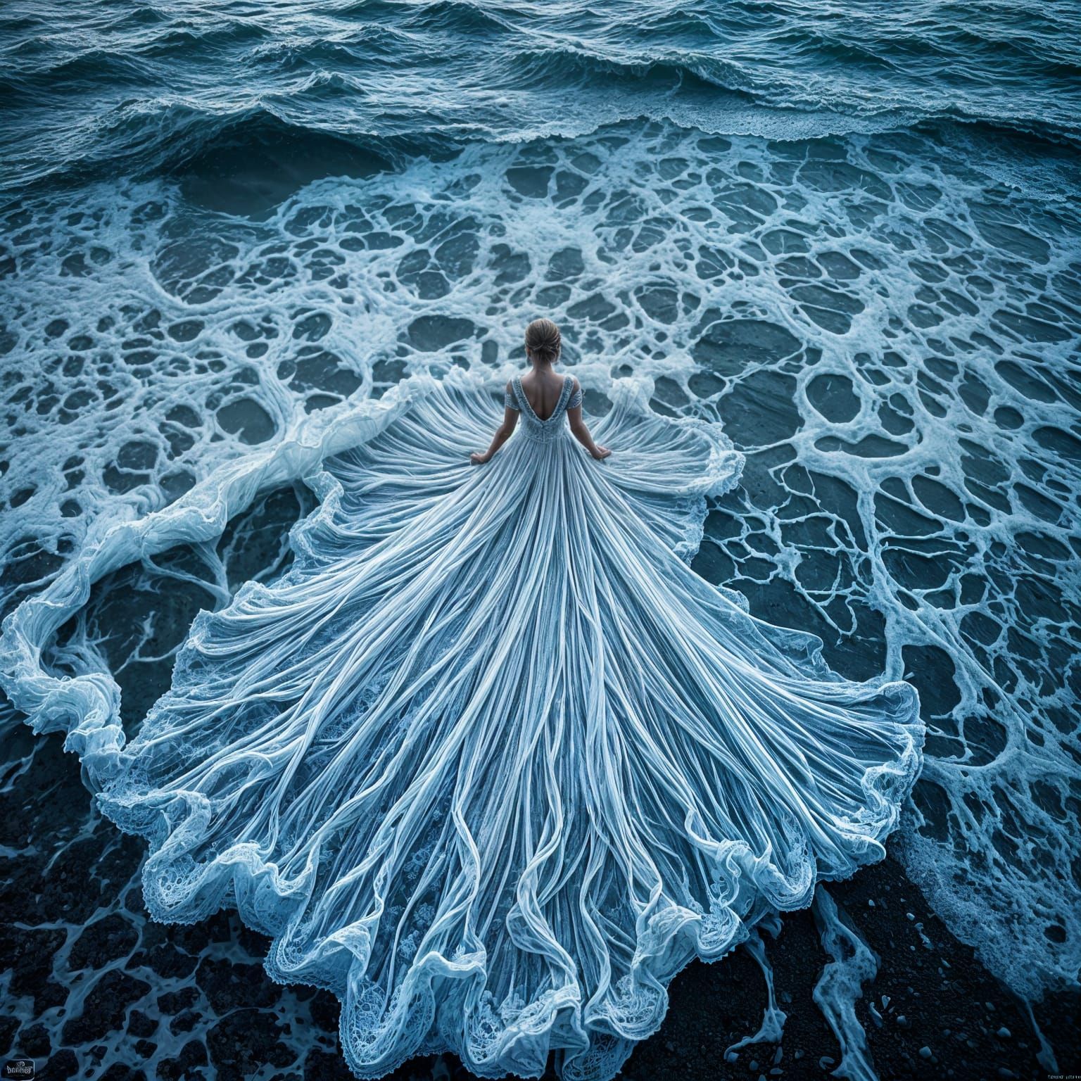 Ocean Wave Dress of Seafoam in Shallows