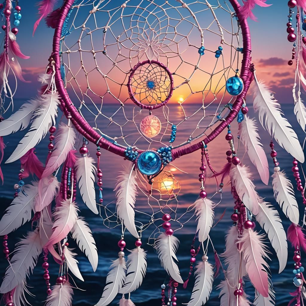 Dreamcatcher with Sunset Ocean Background