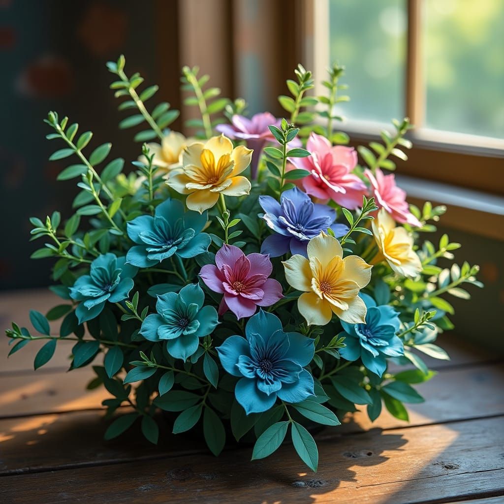 Lush Paper Herbarium Bush in Golden Light