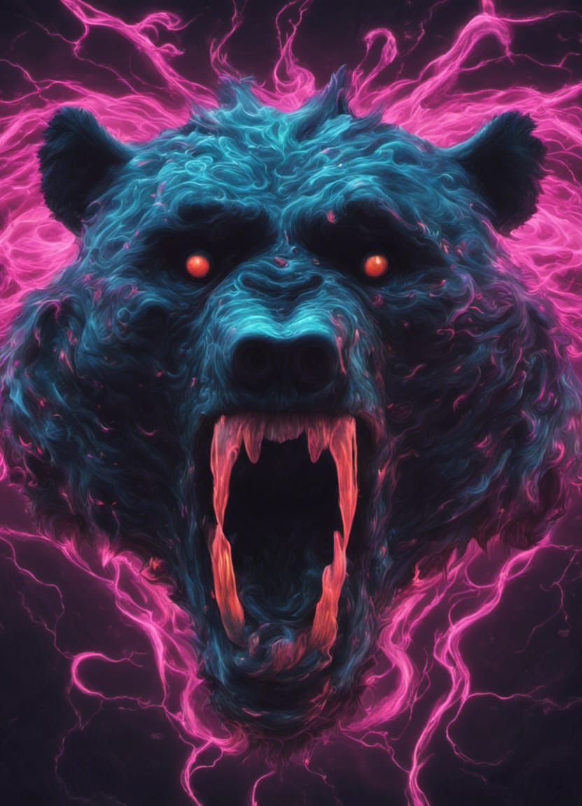 Neon Tornado Bear Portrait in Surrealcore Style