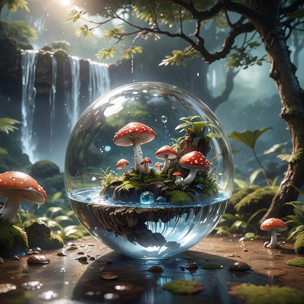 Glass Ball Mushroom Forest: 3D Anime Art