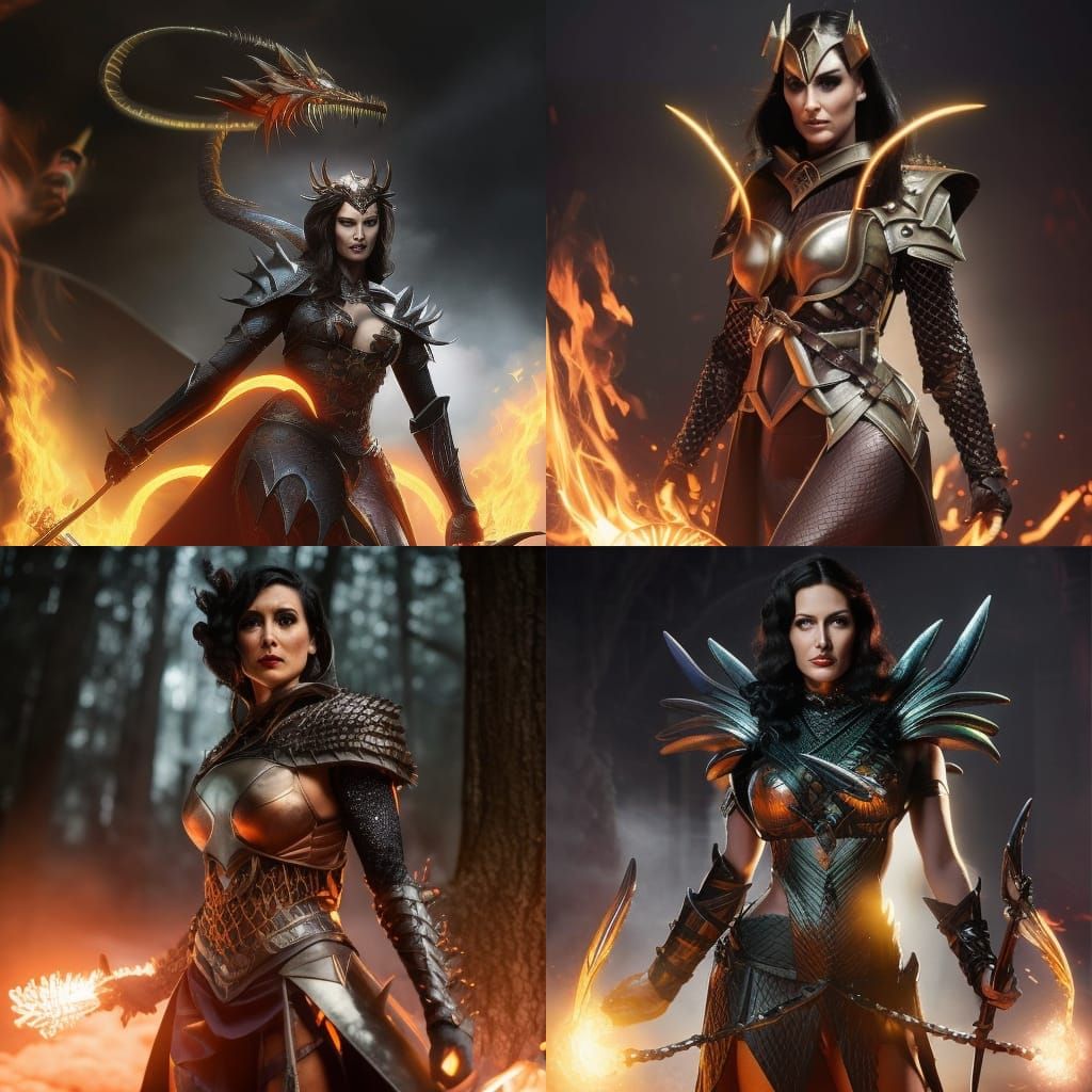 Demonic Four-Armed Woman in Lightning Storm