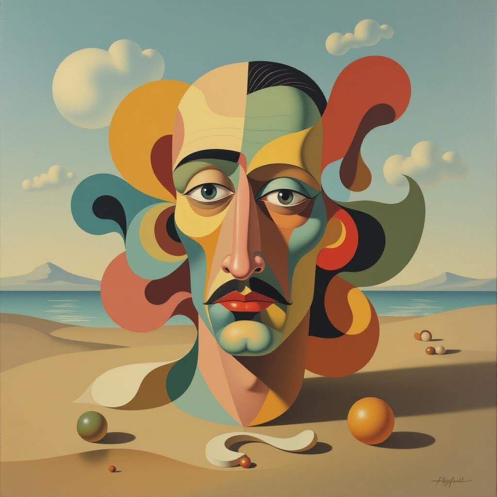 Surrealist Oil Painting of Abstract Shapes Intertwined