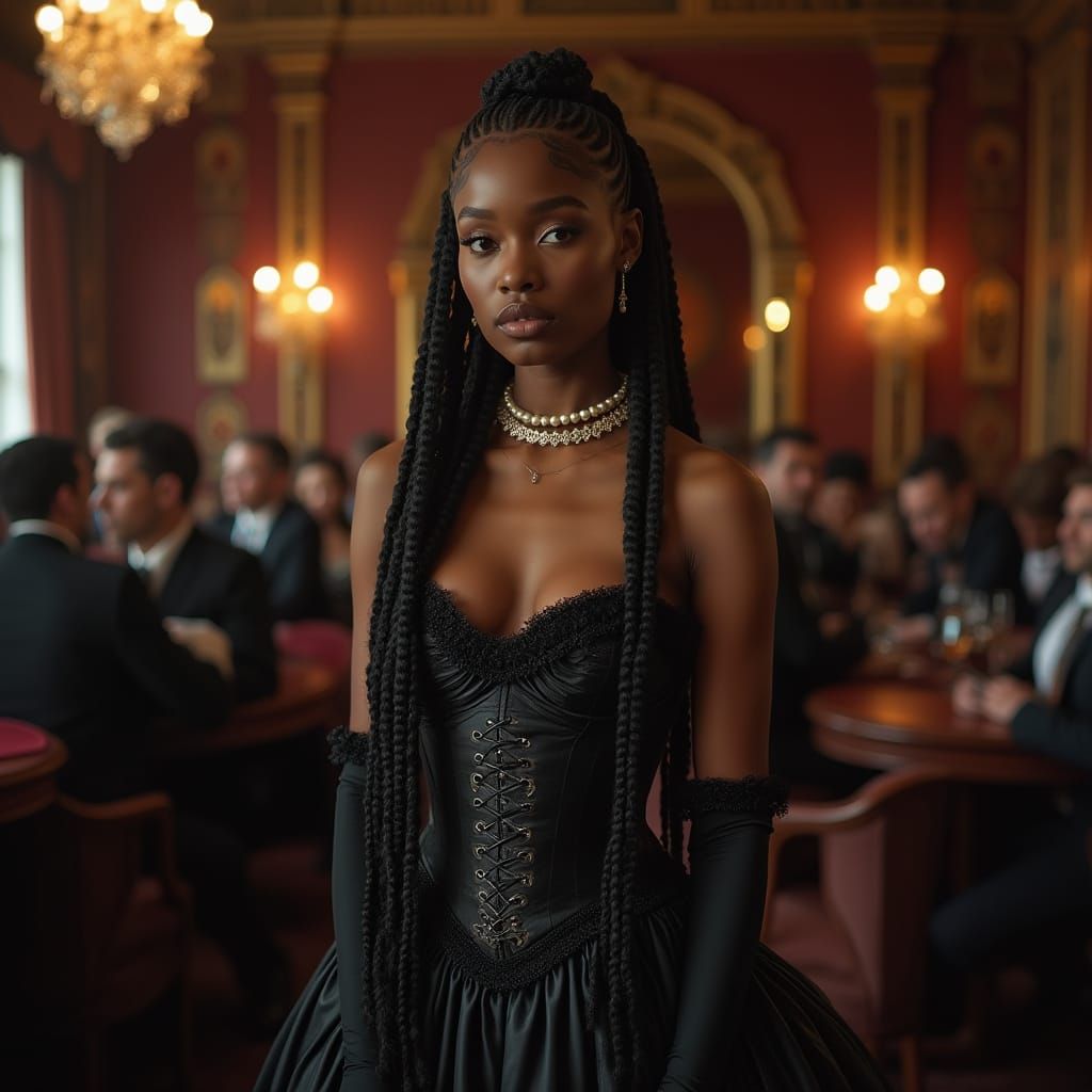 Victorian Woman in Gentleman's Club: Hyperrealistic Photo