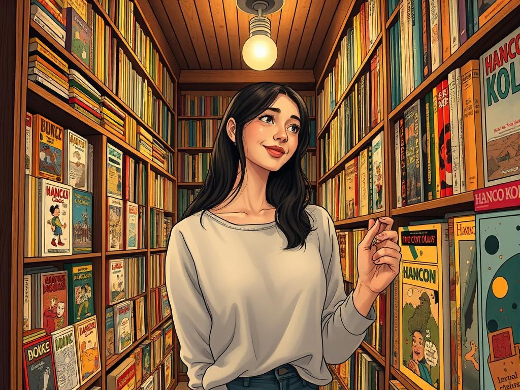 Comic Book Reader in Nostalgic Illustration Style