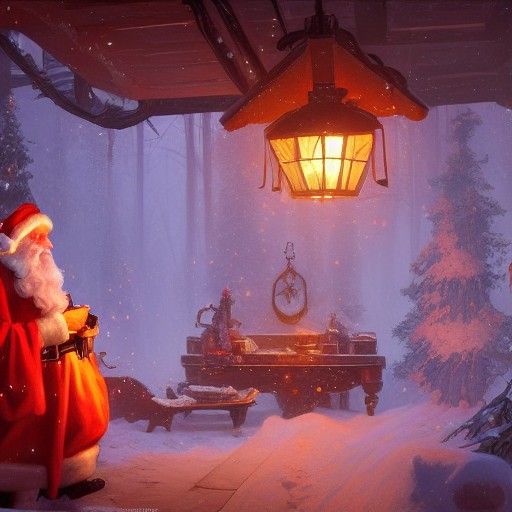 Santa's Workshop Concept Art in Art Nouveau Style