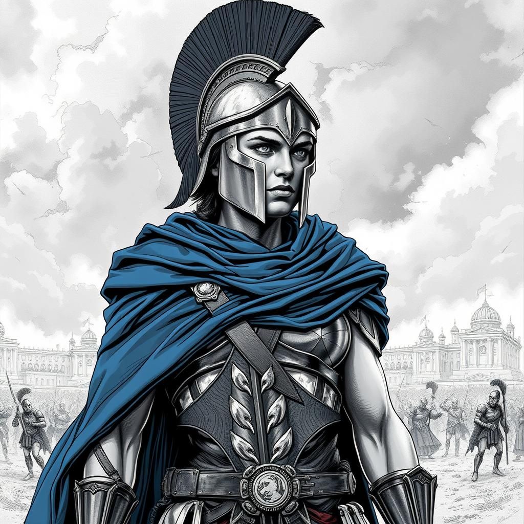 Heroic Spartan Soldier in Monochrome Illustration