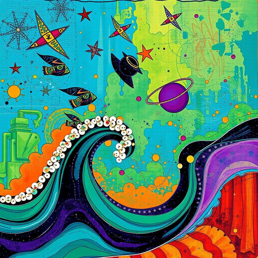 Atlantis Emerges in Vibrant, Textured Digital Collage