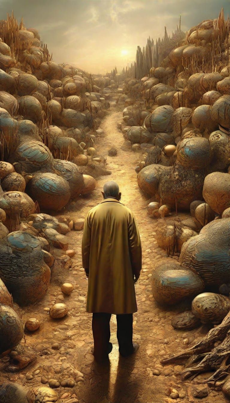 Man Lost in Thought: Photorealistic, Max Ernst Style