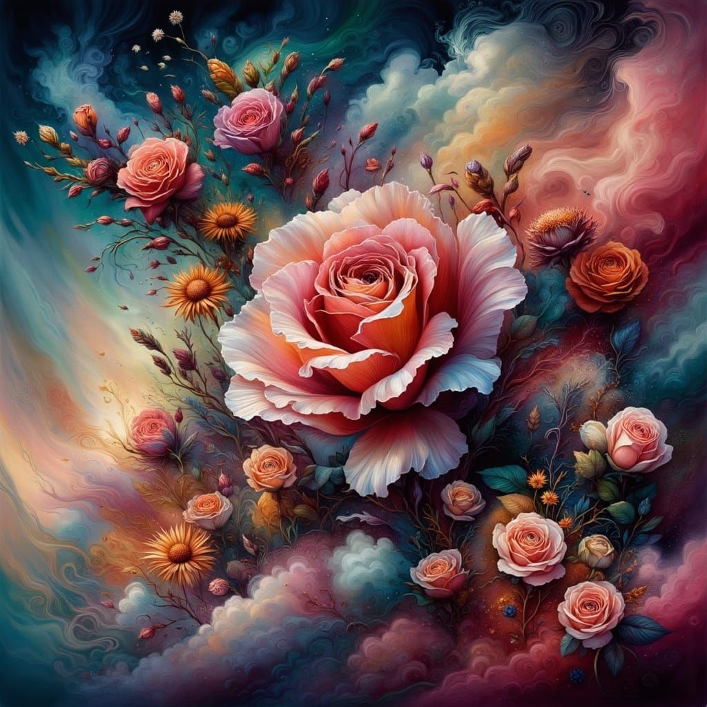 Cubist Mimosa Flowers in Surrealist Landscape