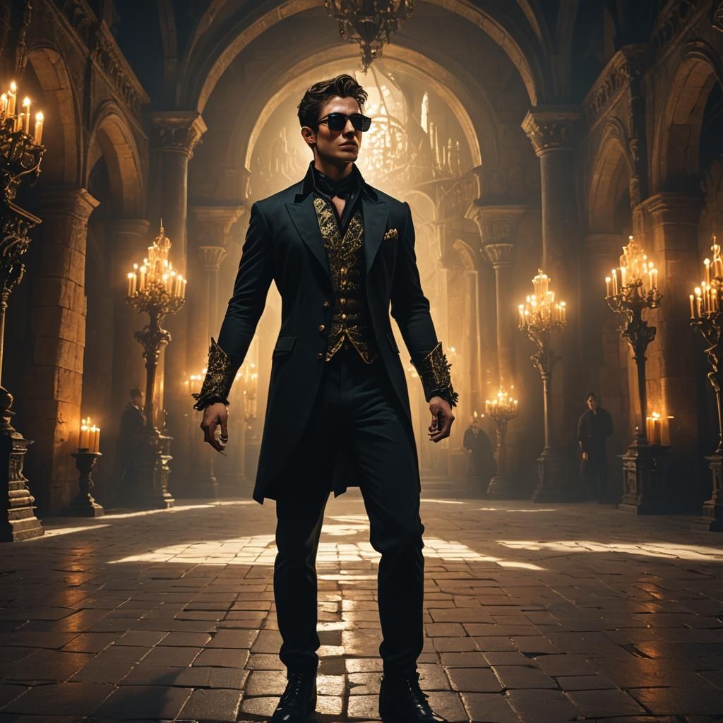 Moonlit Count in Castle Hall: Fantasy Concept Art