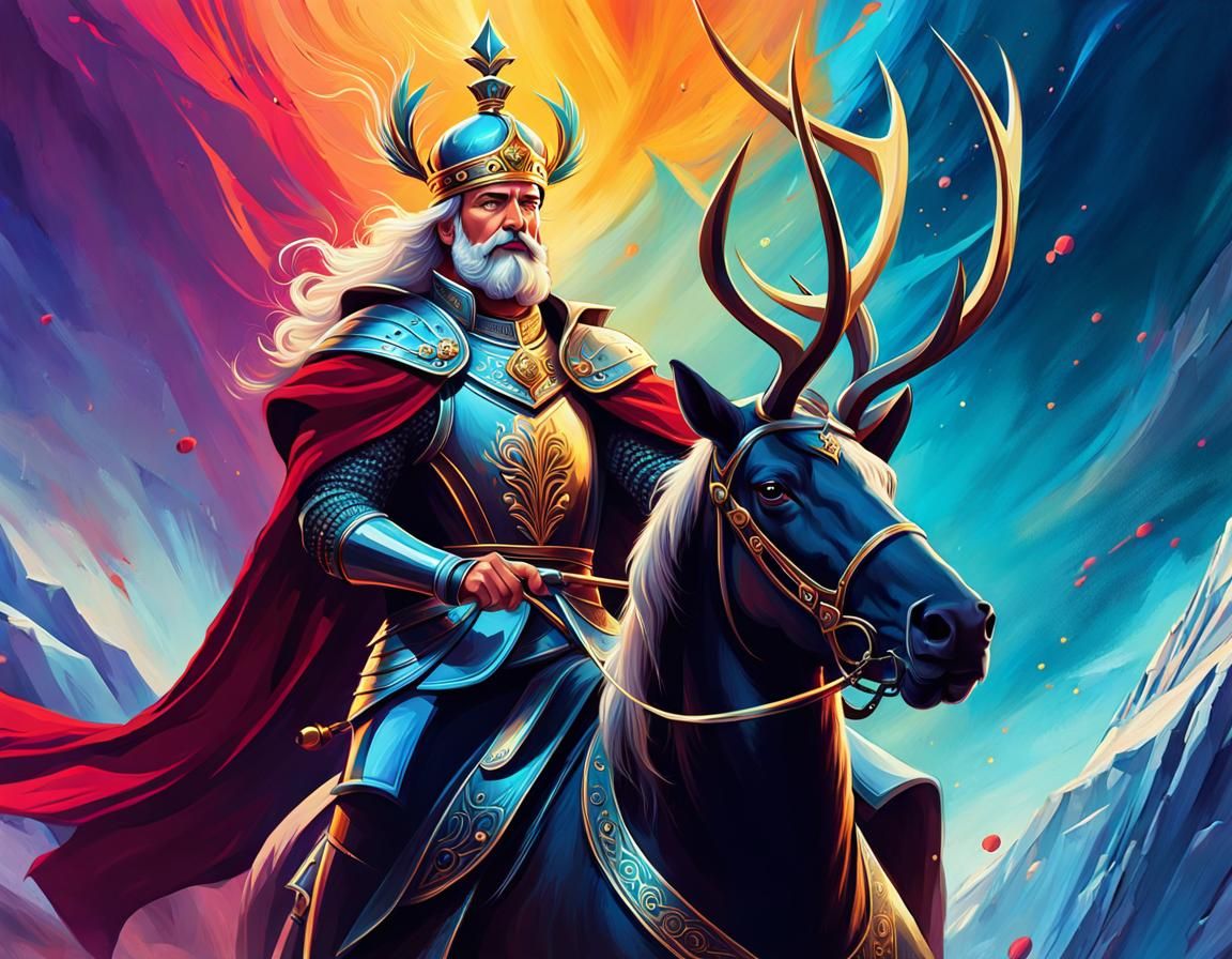 Majestic King with Antler Lance in Editorial Illustration St...
