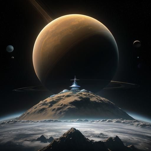 Saturn Over Moon's Space Station: Fantasy Concept Art