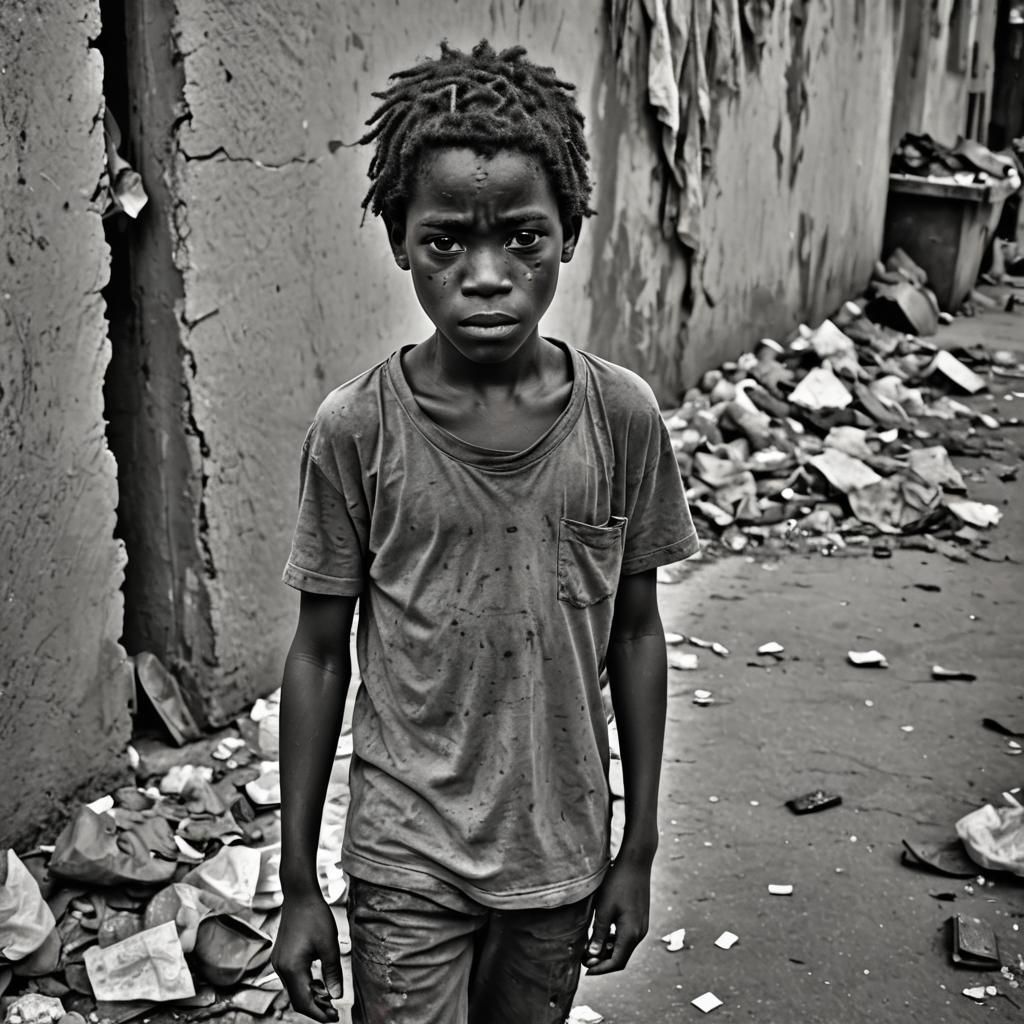 Sad Haitian Boy: Charcoal Portrait of Poverty