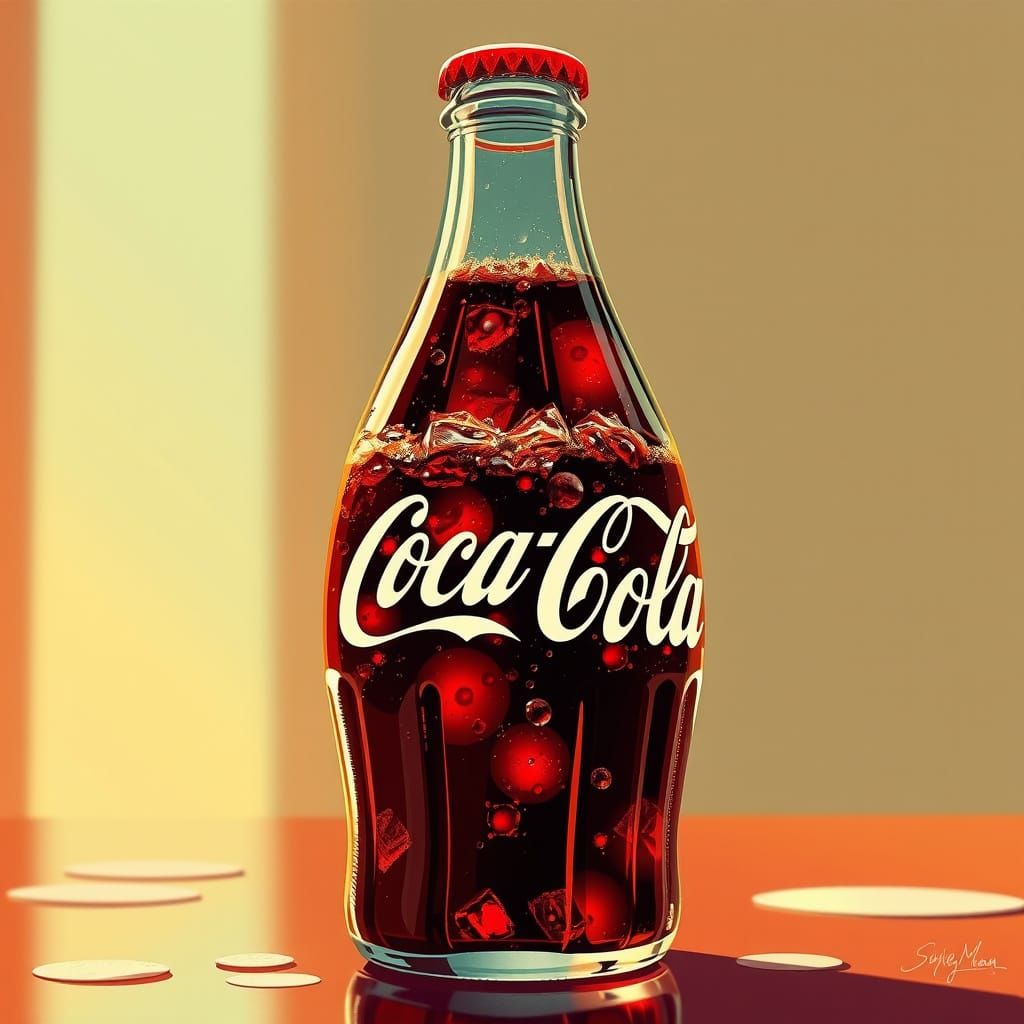 Icy Coca-Cola Bottle in Retro-Futuristic Style