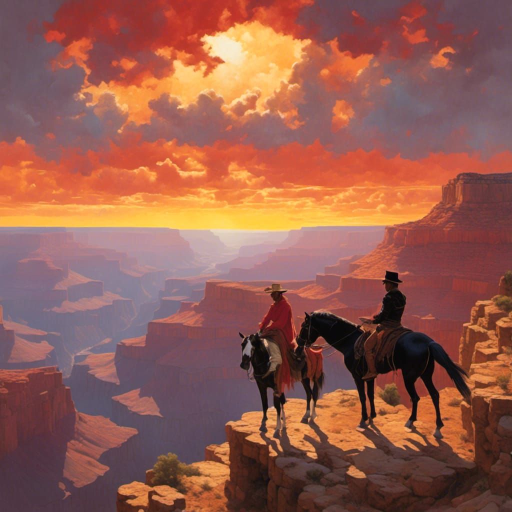 Gaucho and Horses at Grand Canyon Sunset
