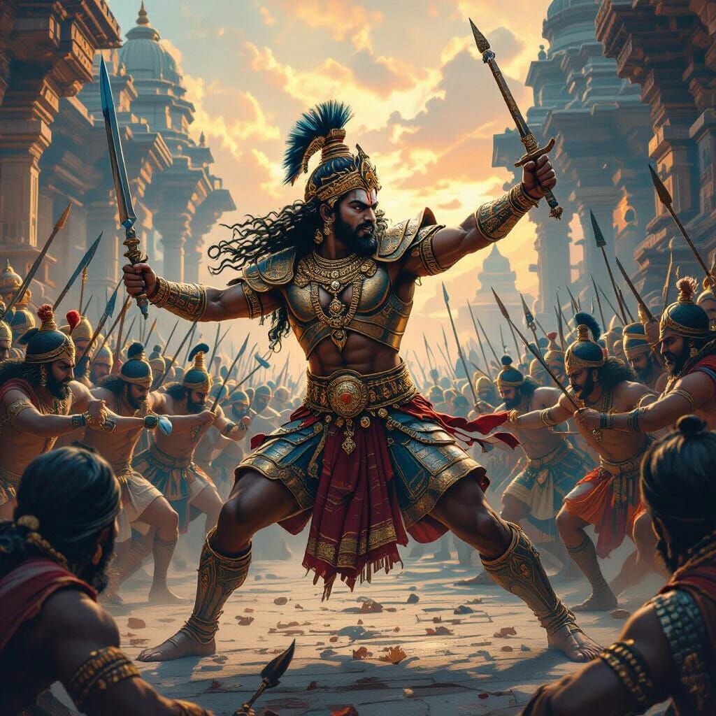 Abhimanyu's Valiant Fight in Chakravyuh: Matte Painting