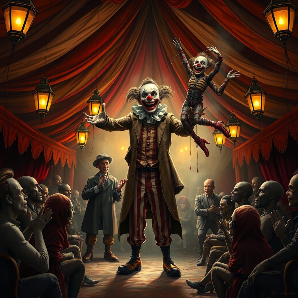 Grotesque Carnival Spectacle in Cyberpunk Oil Painting Style