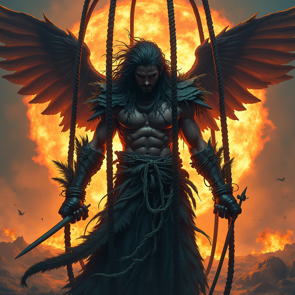 Dark Fantasy Warrior in Explosive Cage