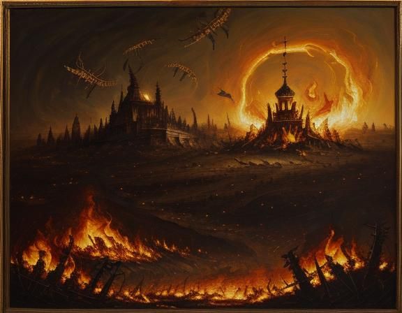 Abaddon Unleashes Locusts in Burning Landscape